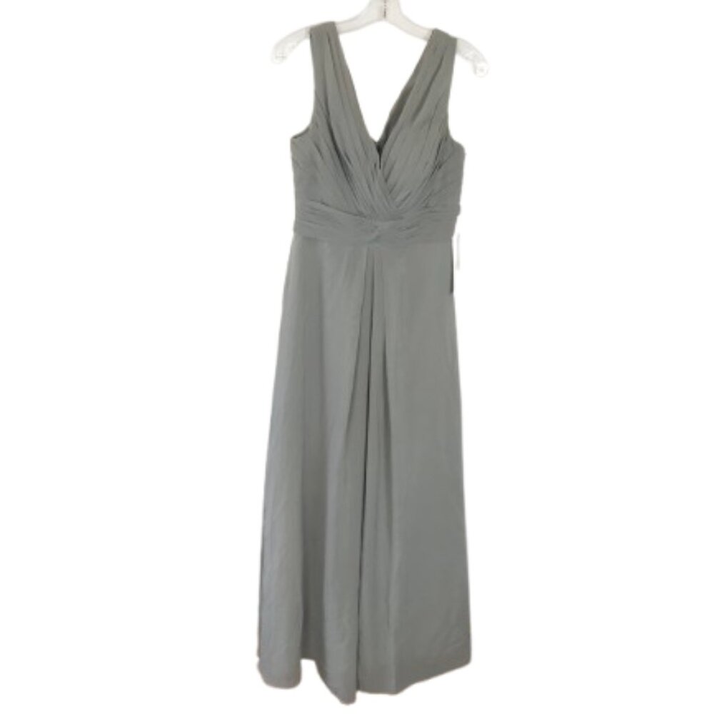 NWT JJ's House Womens Size 8 Silver V-Neck Chiffon Brides Maid Maxi Dress NEW